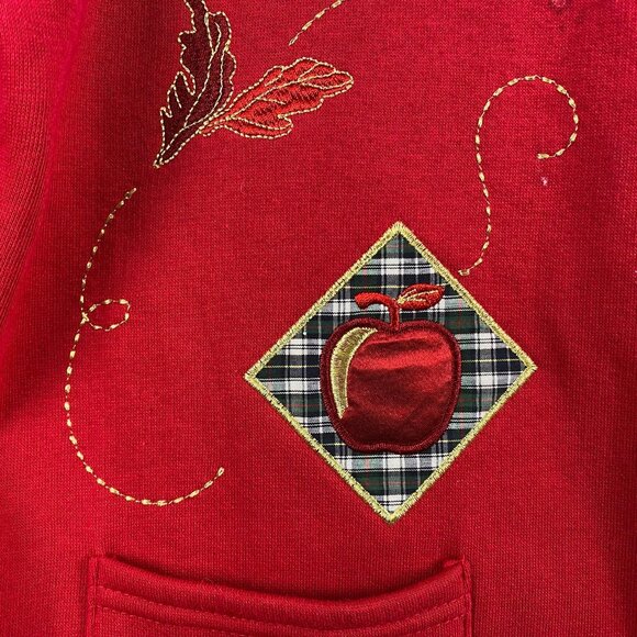 Breckenridge Womans Cardigan Sweater PM Petite Red Embroidered Patchwork Holiday - Picture 7 of 12